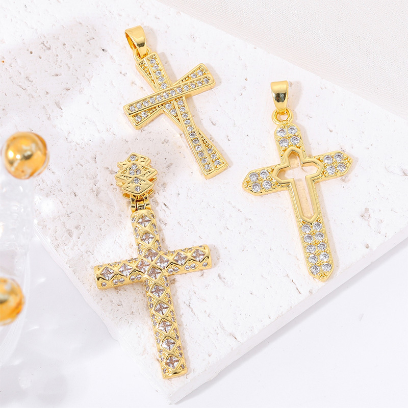 Classic Style Cross 18k Gold Plated White Gold Plated Zircon Copper Wholesale Charms display picture 3