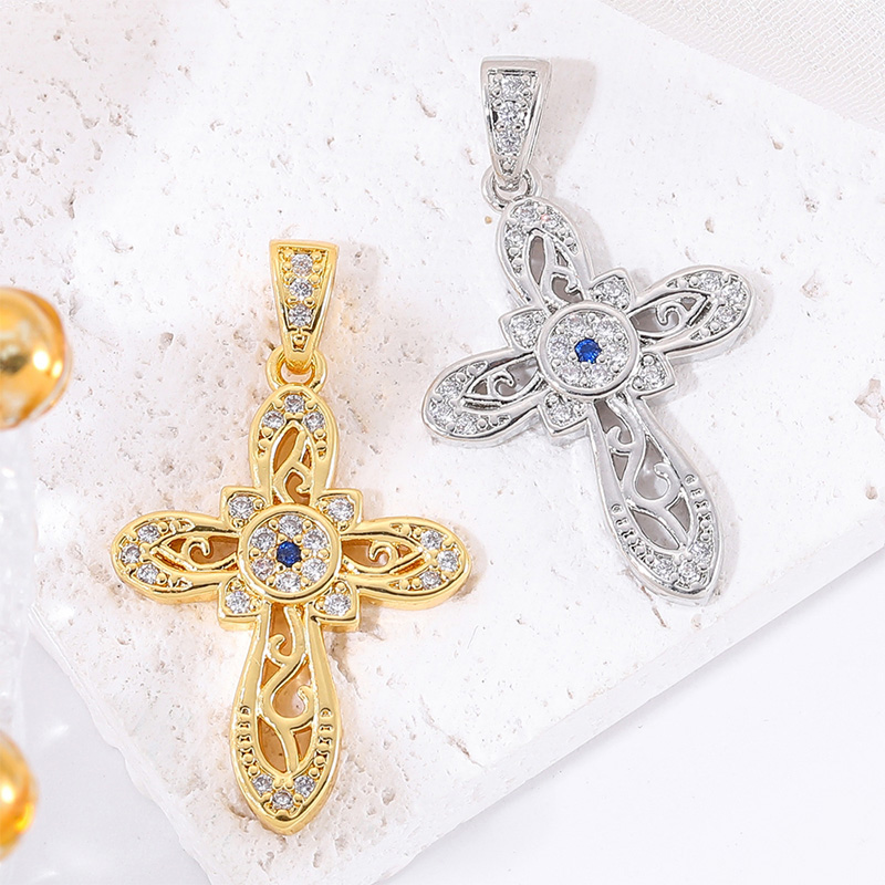 Classic Style Cross 18k Gold Plated White Gold Plated Zircon Copper Wholesale Charms display picture 4