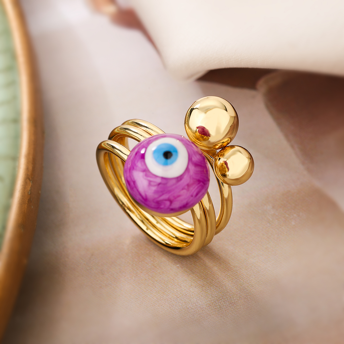 Simple Style Streetwear Devil's Eye Copper Enamel Plating 18k Gold Plated Open Rings display picture 3