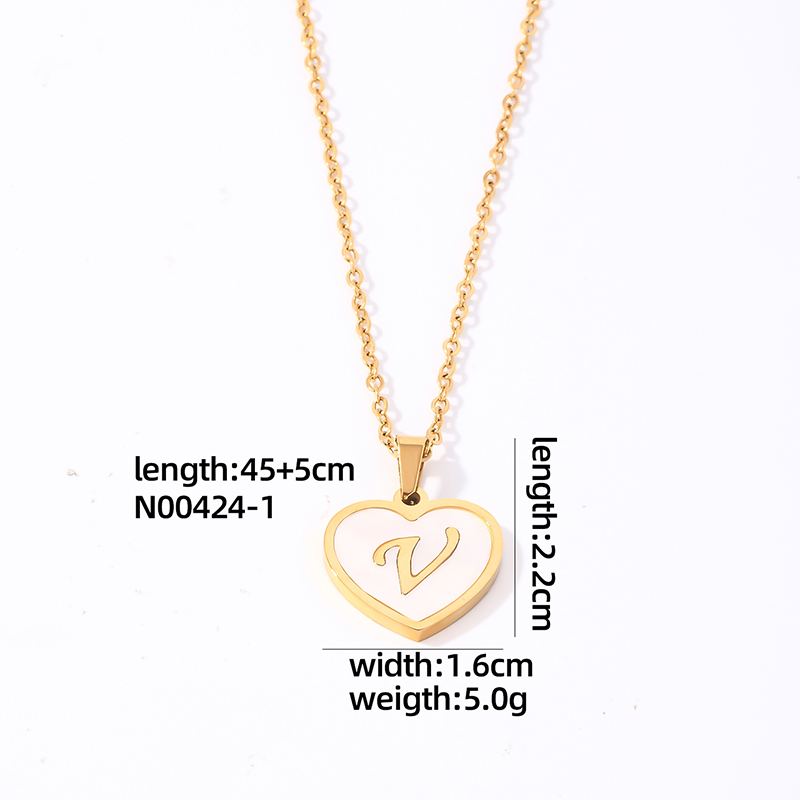 304 Stainless Steel Casual Simple Style Plating Inlay Letter Heart Shape Shell Pendant Necklace display picture 6