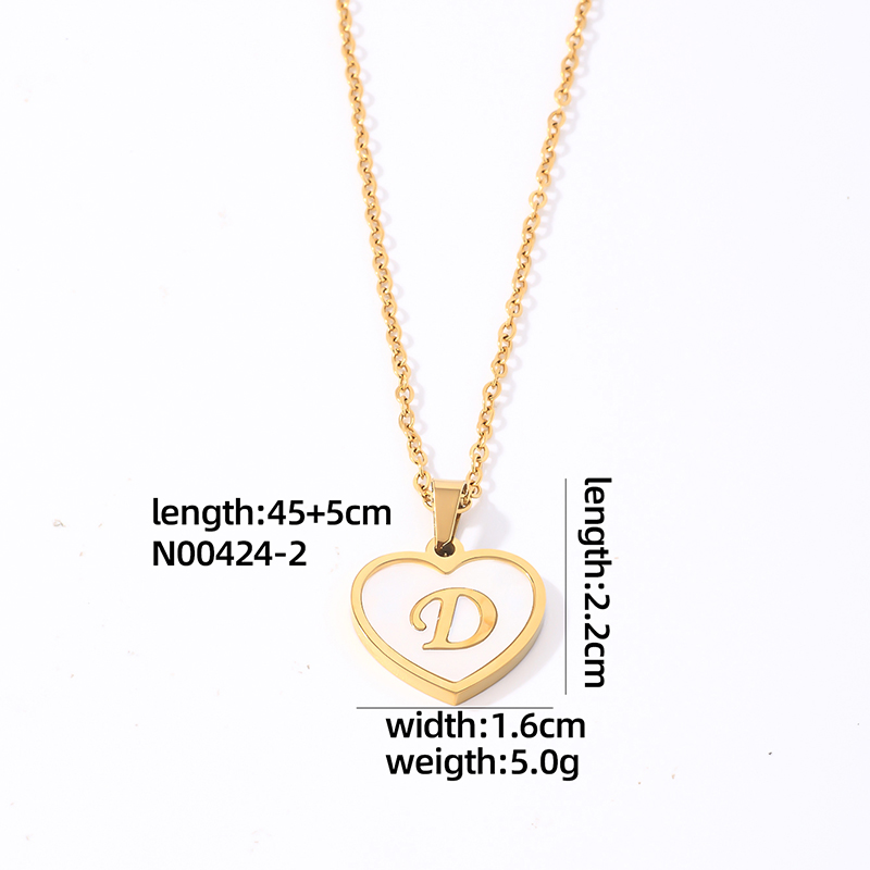 304 Stainless Steel Casual Simple Style Plating Inlay Letter Heart Shape Shell Pendant Necklace display picture 3