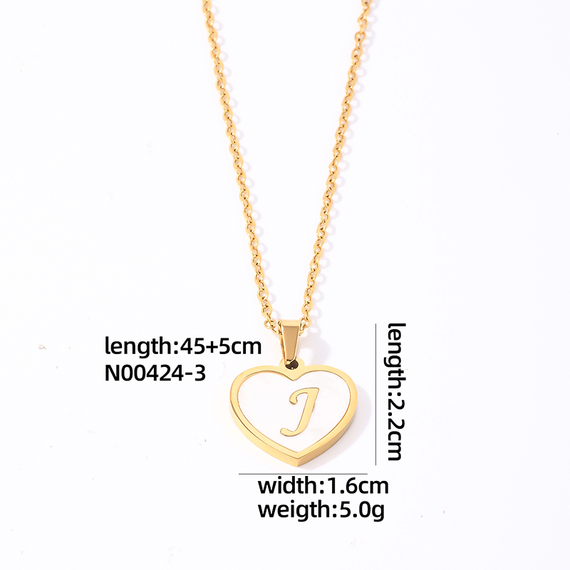 304 Stainless Steel Casual Simple Style Plating Inlay Letter Heart Shape Shell Pendant Necklace display picture 2
