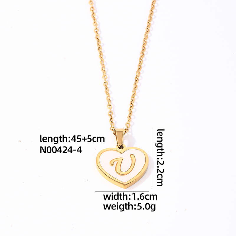 304 Stainless Steel Casual Simple Style Plating Inlay Letter Heart Shape Shell Pendant Necklace display picture 5