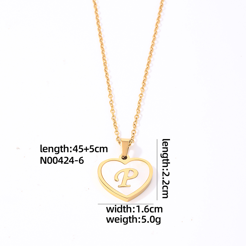 304 Stainless Steel Casual Simple Style Plating Inlay Letter Heart Shape Shell Pendant Necklace display picture 1