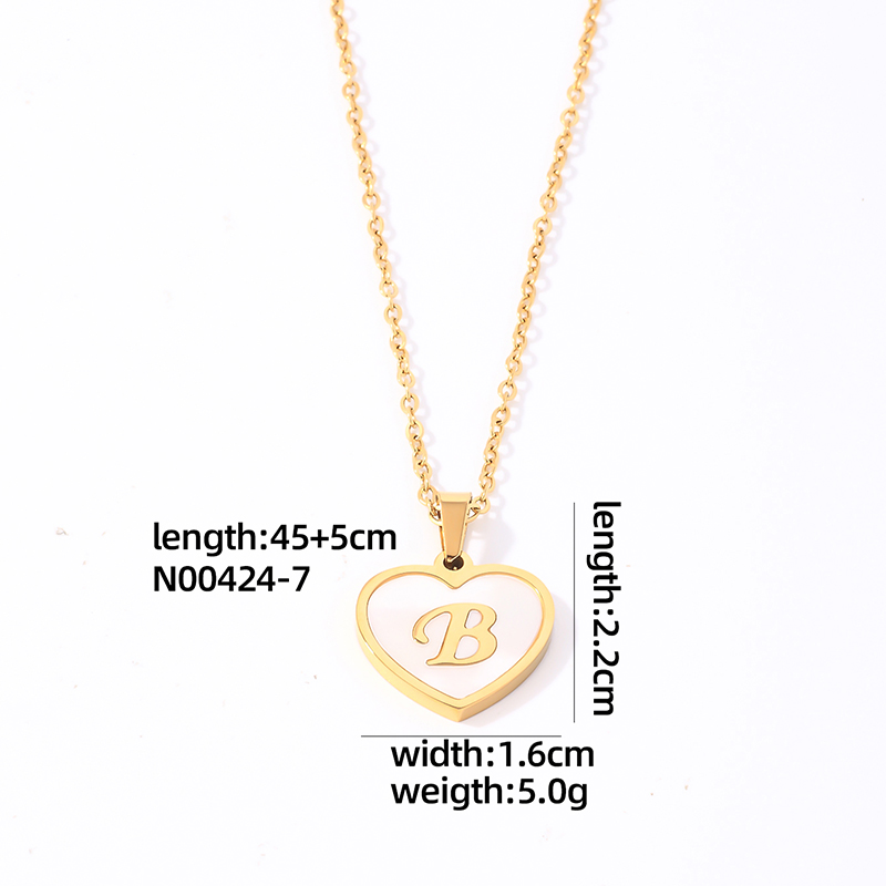 304 Stainless Steel Casual Simple Style Plating Inlay Letter Heart Shape Shell Pendant Necklace display picture 4