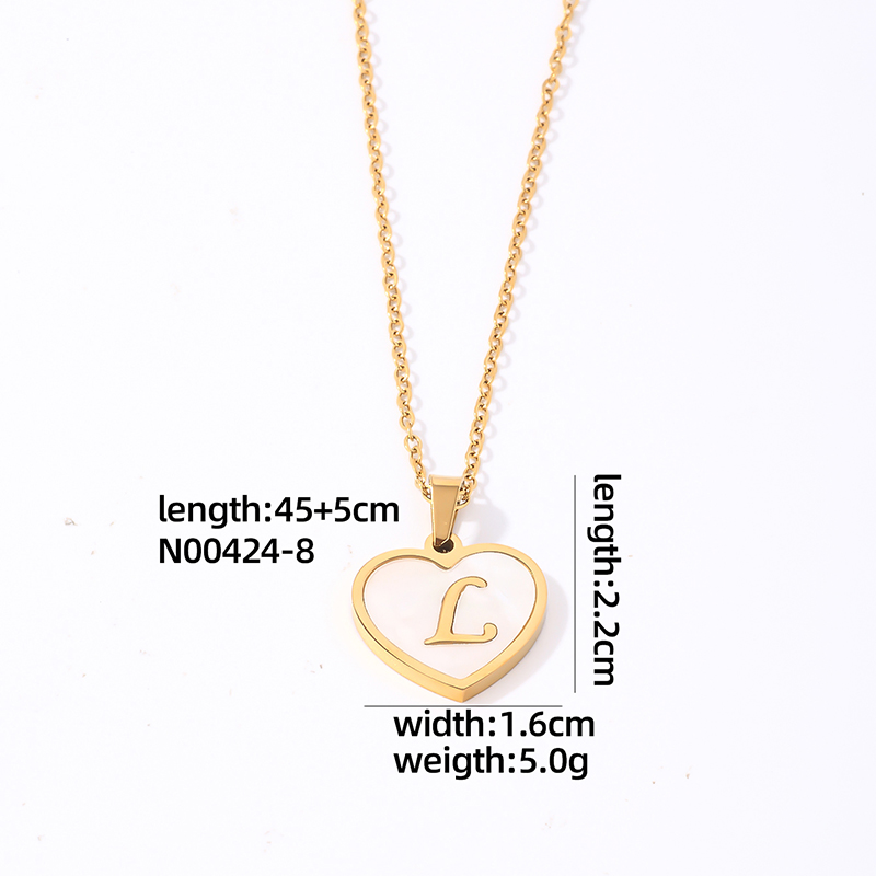304 Stainless Steel Casual Simple Style Plating Inlay Letter Heart Shape Shell Pendant Necklace display picture 11