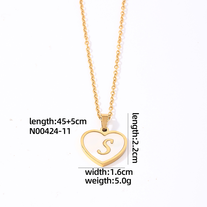 304 Stainless Steel Casual Simple Style Plating Inlay Letter Heart Shape Shell Pendant Necklace display picture 10
