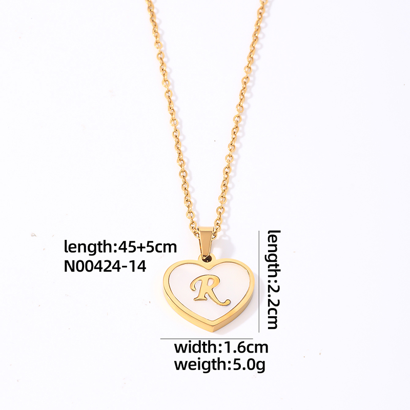 304 Stainless Steel Casual Simple Style Plating Inlay Letter Heart Shape Shell Pendant Necklace display picture 21
