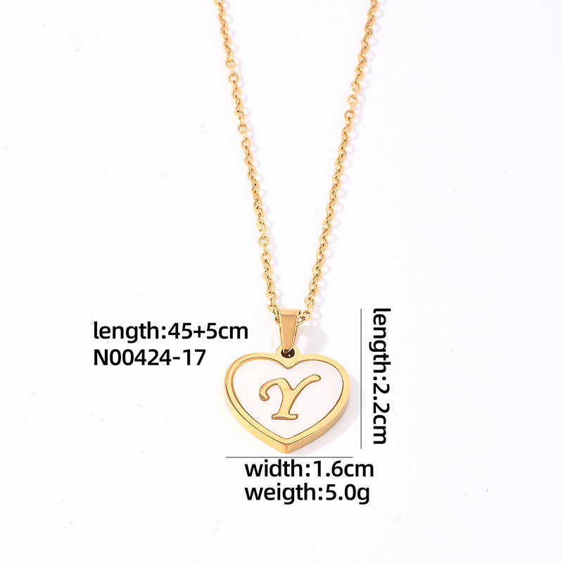 304 Stainless Steel Casual Simple Style Plating Inlay Letter Heart Shape Shell Pendant Necklace display picture 16