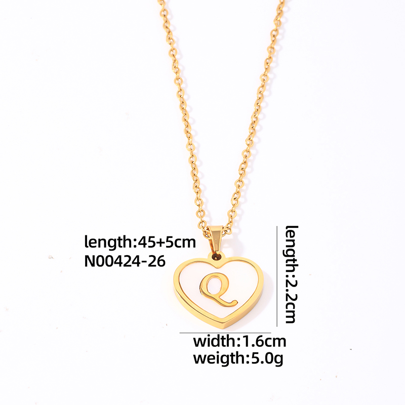 304 Stainless Steel Casual Simple Style Plating Inlay Letter Heart Shape Shell Pendant Necklace display picture 26