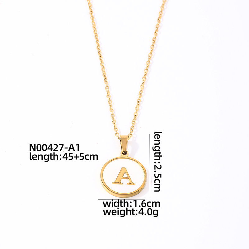 304 Stainless Steel Gold Plated Casual Simple Style Plating Inlay Round Letter Shell Pendant Necklace display picture 1