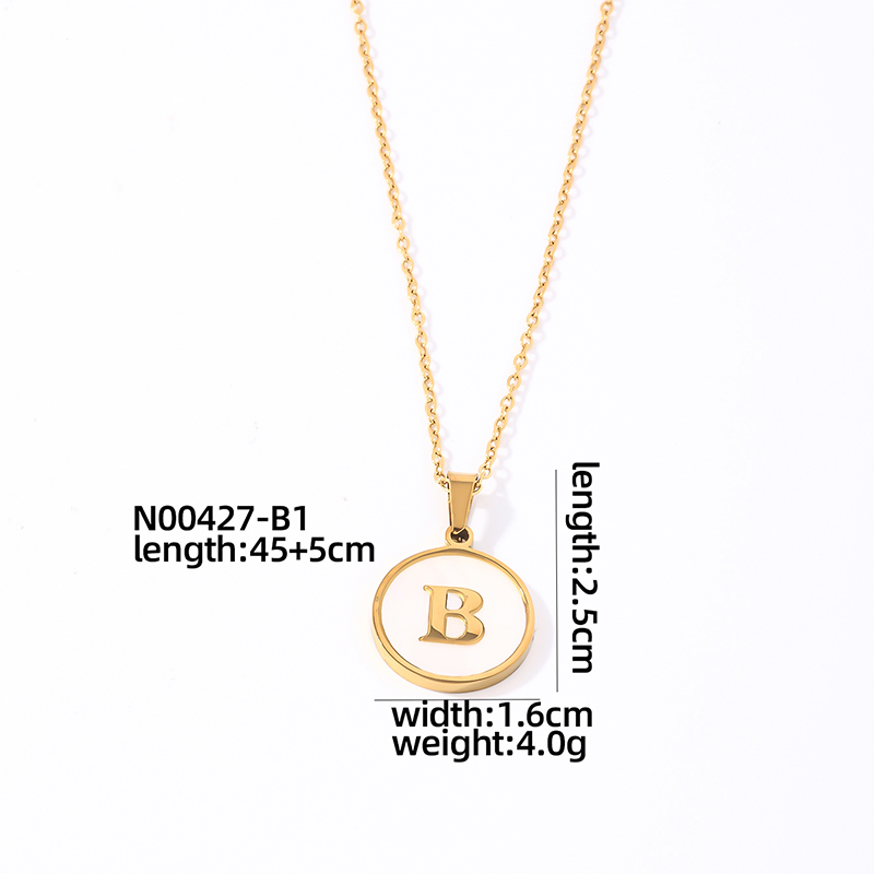304 Stainless Steel Gold Plated Casual Simple Style Plating Inlay Round Letter Shell Pendant Necklace display picture 9