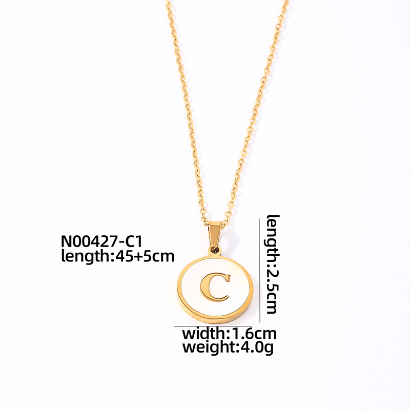 304 Stainless Steel Gold Plated Casual Simple Style Plating Inlay Round Letter Shell Pendant Necklace display picture 3