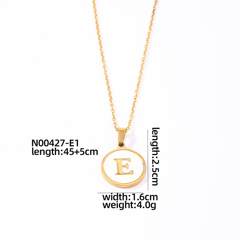304 Stainless Steel Gold Plated Casual Simple Style Plating Inlay Round Letter Shell Pendant Necklace display picture 4