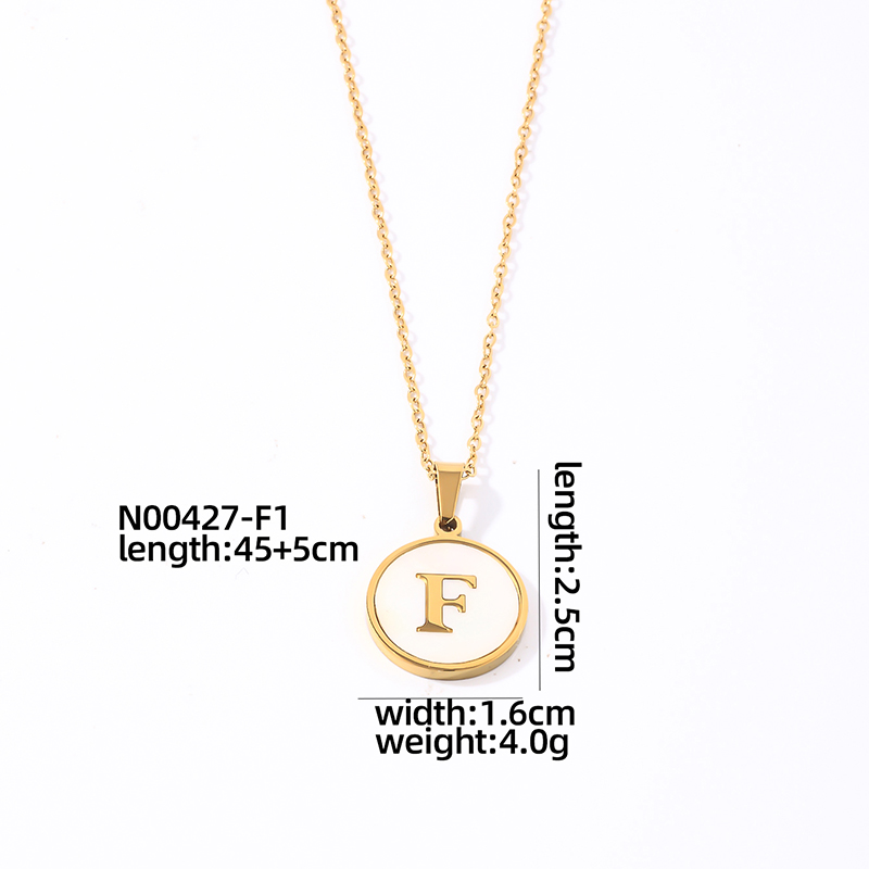 304 Stainless Steel Gold Plated Casual Simple Style Plating Inlay Round Letter Shell Pendant Necklace display picture 5