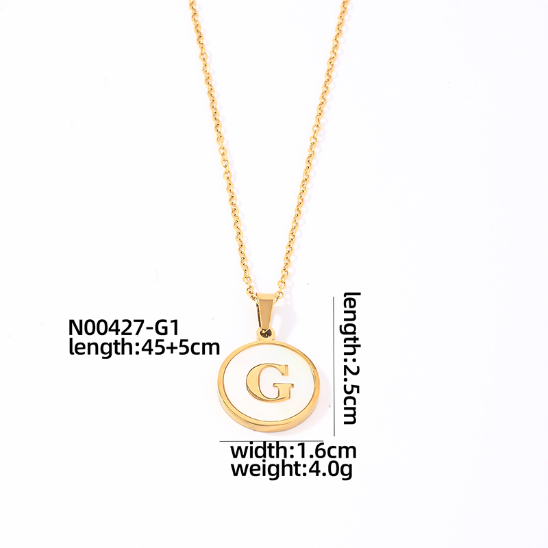 304 Stainless Steel Gold Plated Casual Simple Style Plating Inlay Round Letter Shell Pendant Necklace display picture 2