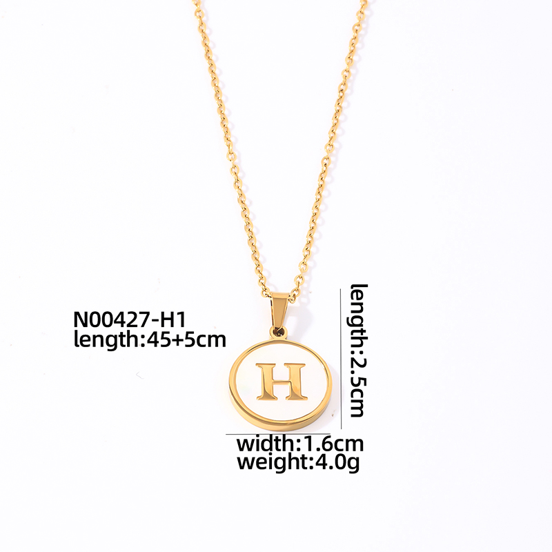 304 Stainless Steel Gold Plated Casual Simple Style Plating Inlay Round Letter Shell Pendant Necklace display picture 10