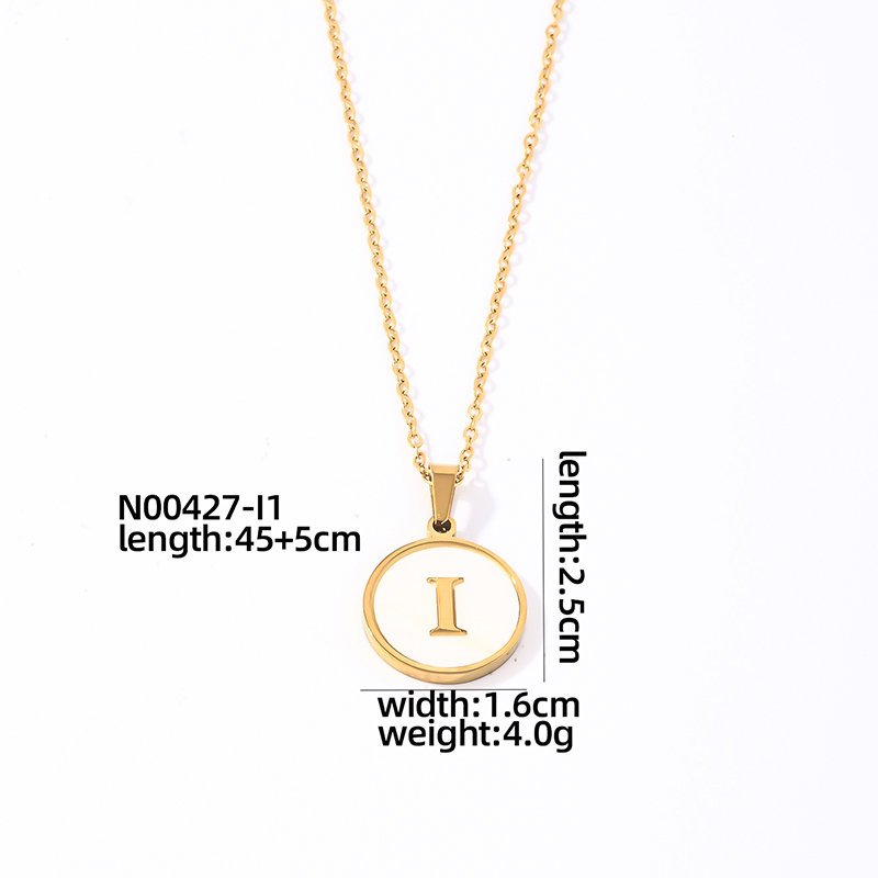 304 Stainless Steel Gold Plated Casual Simple Style Plating Inlay Round Letter Shell Pendant Necklace display picture 8