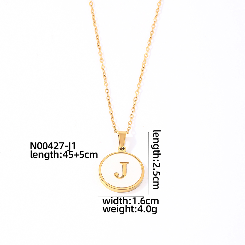 304 Stainless Steel Gold Plated Casual Simple Style Plating Inlay Round Letter Shell Pendant Necklace display picture 11