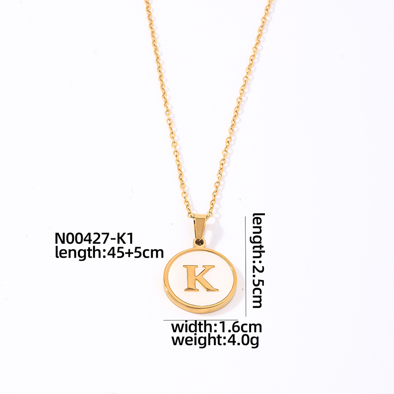 304 Stainless Steel Gold Plated Casual Simple Style Plating Inlay Round Letter Shell Pendant Necklace display picture 13
