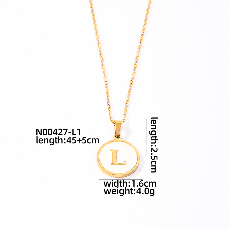 304 Stainless Steel Gold Plated Casual Simple Style Plating Inlay Round Letter Shell Pendant Necklace display picture 6