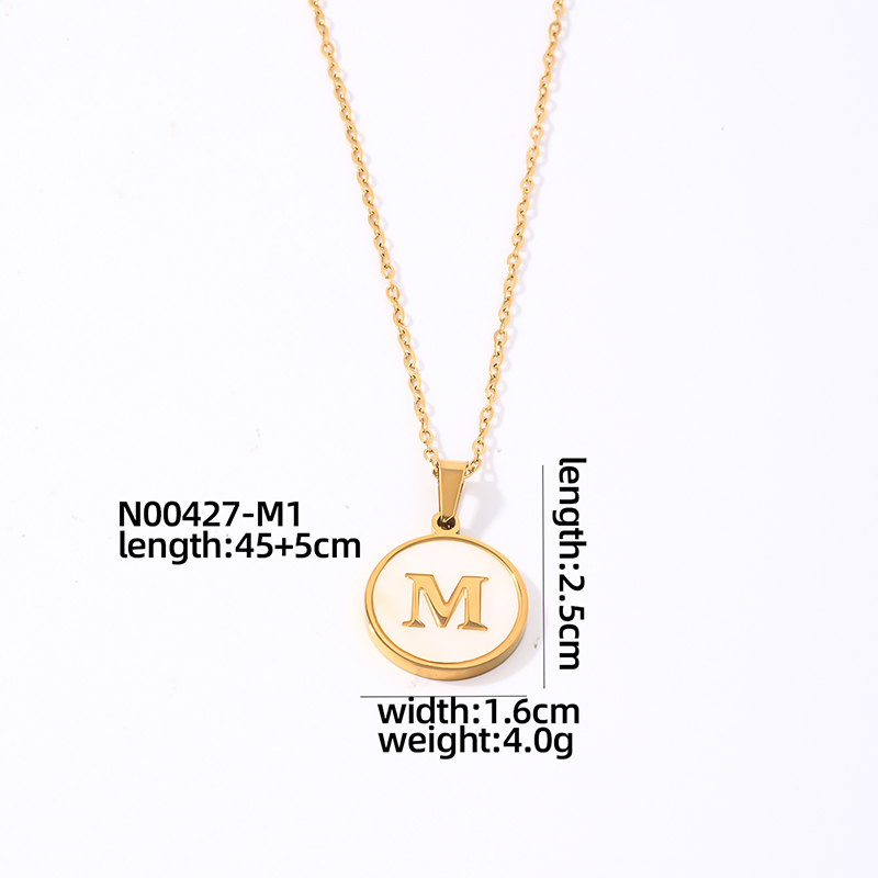 304 Stainless Steel Gold Plated Casual Simple Style Plating Inlay Round Letter Shell Pendant Necklace display picture 16