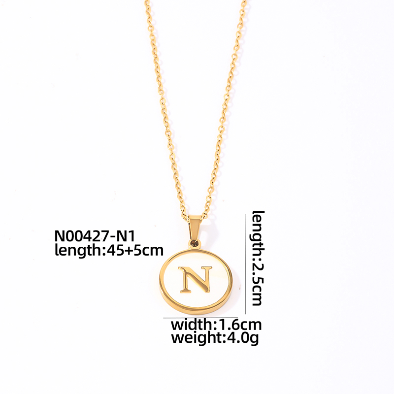 304 Stainless Steel Gold Plated Casual Simple Style Plating Inlay Round Letter Shell Pendant Necklace display picture 12