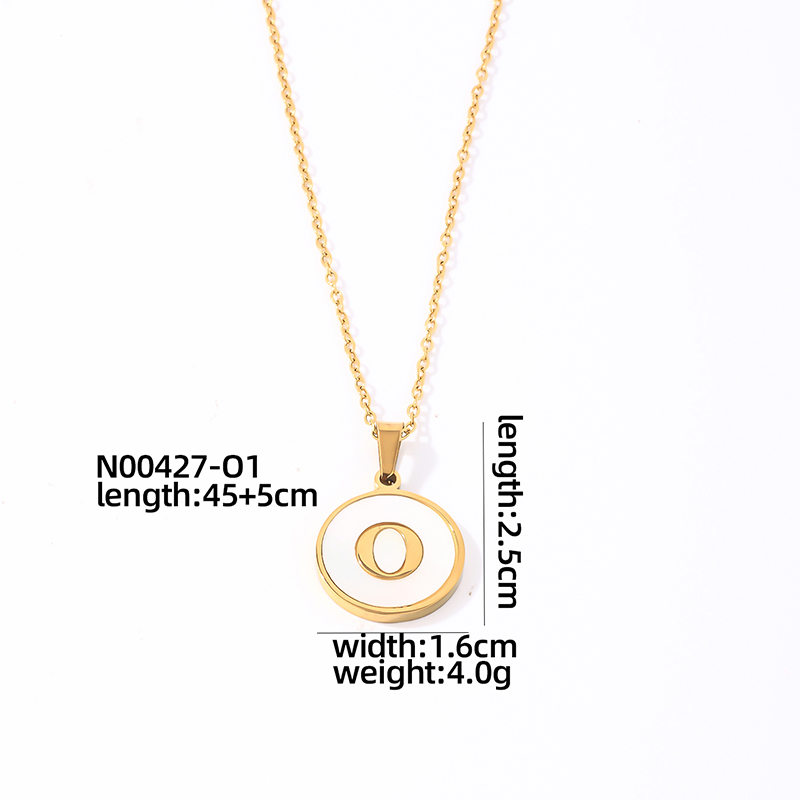 304 Stainless Steel Gold Plated Casual Simple Style Plating Inlay Round Letter Shell Pendant Necklace display picture 14