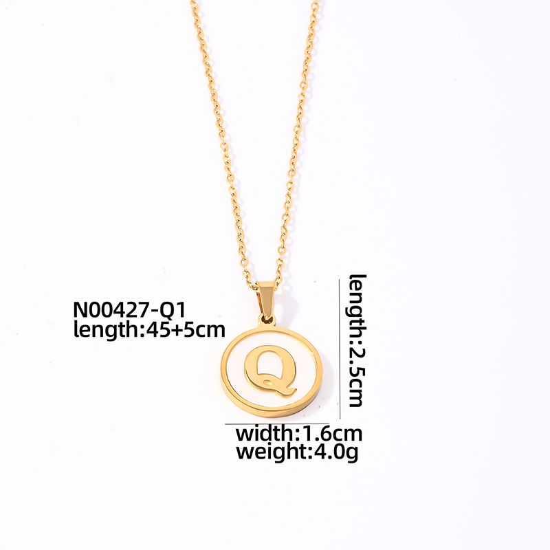 304 Stainless Steel Gold Plated Casual Simple Style Plating Inlay Round Letter Shell Pendant Necklace display picture 21