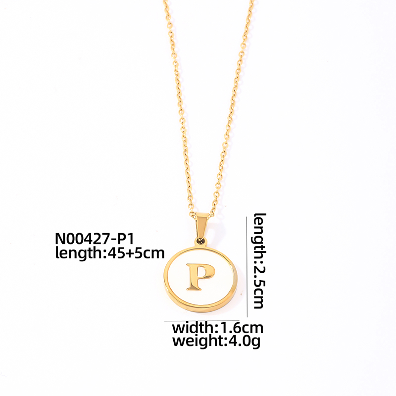 304 Stainless Steel Gold Plated Casual Simple Style Plating Inlay Round Letter Shell Pendant Necklace display picture 17