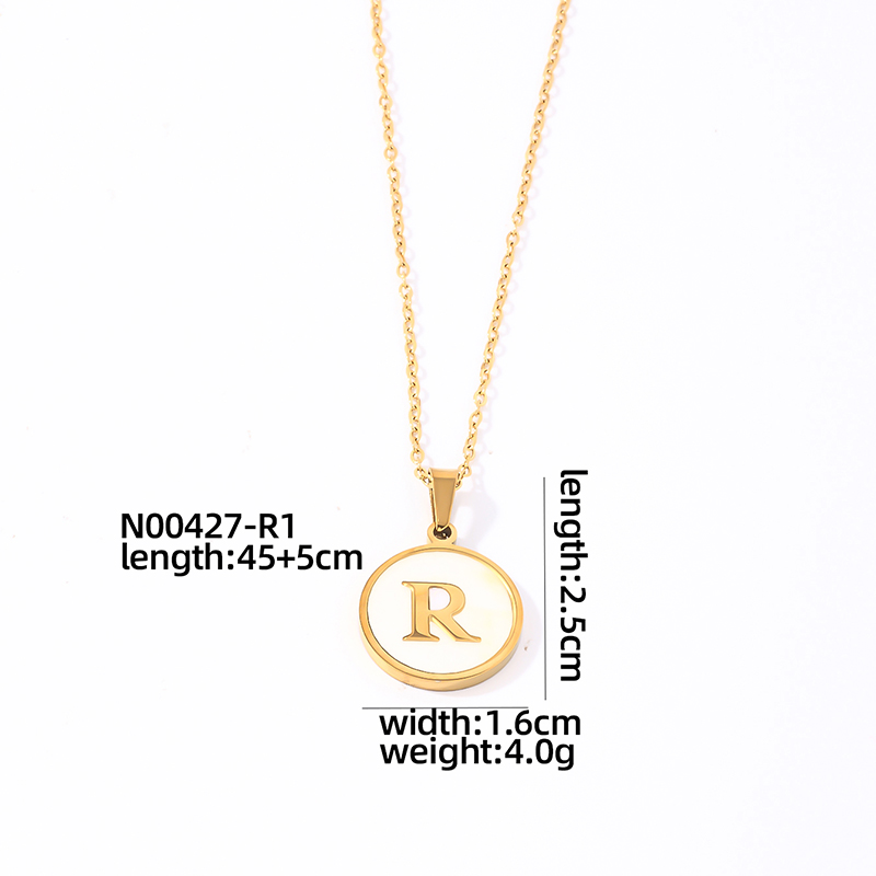 304 Stainless Steel Gold Plated Casual Simple Style Plating Inlay Round Letter Shell Pendant Necklace display picture 15