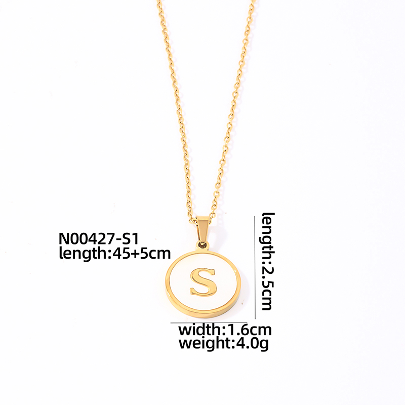 304 Stainless Steel Gold Plated Casual Simple Style Plating Inlay Round Letter Shell Pendant Necklace display picture 18
