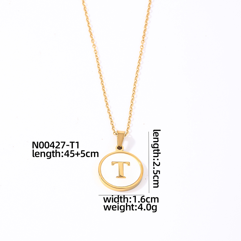 304 Stainless Steel Gold Plated Casual Simple Style Plating Inlay Round Letter Shell Pendant Necklace display picture 24