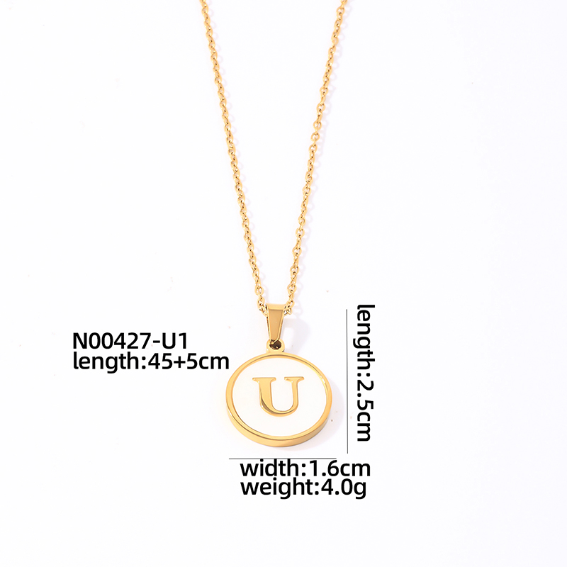 304 Stainless Steel Gold Plated Casual Simple Style Plating Inlay Round Letter Shell Pendant Necklace display picture 19