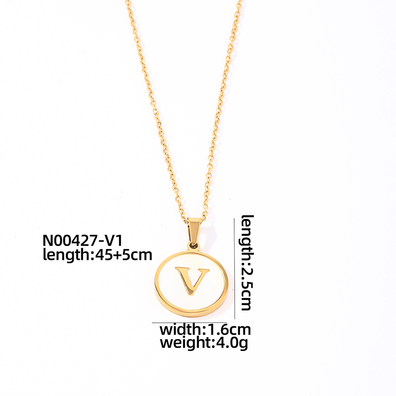 304 Stainless Steel Gold Plated Casual Simple Style Plating Inlay Round Letter Shell Pendant Necklace display picture 26