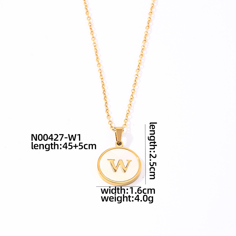 304 Stainless Steel Gold Plated Casual Simple Style Plating Inlay Round Letter Shell Pendant Necklace display picture 22