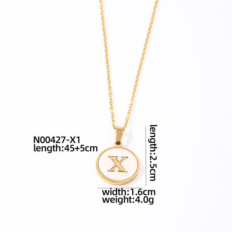304 Stainless Steel Gold Plated Casual Simple Style Plating Inlay Round Letter Shell Pendant Necklace display picture 23