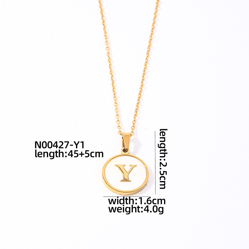 304 Stainless Steel Gold Plated Casual Simple Style Plating Inlay Round Letter Shell Pendant Necklace display picture 25
