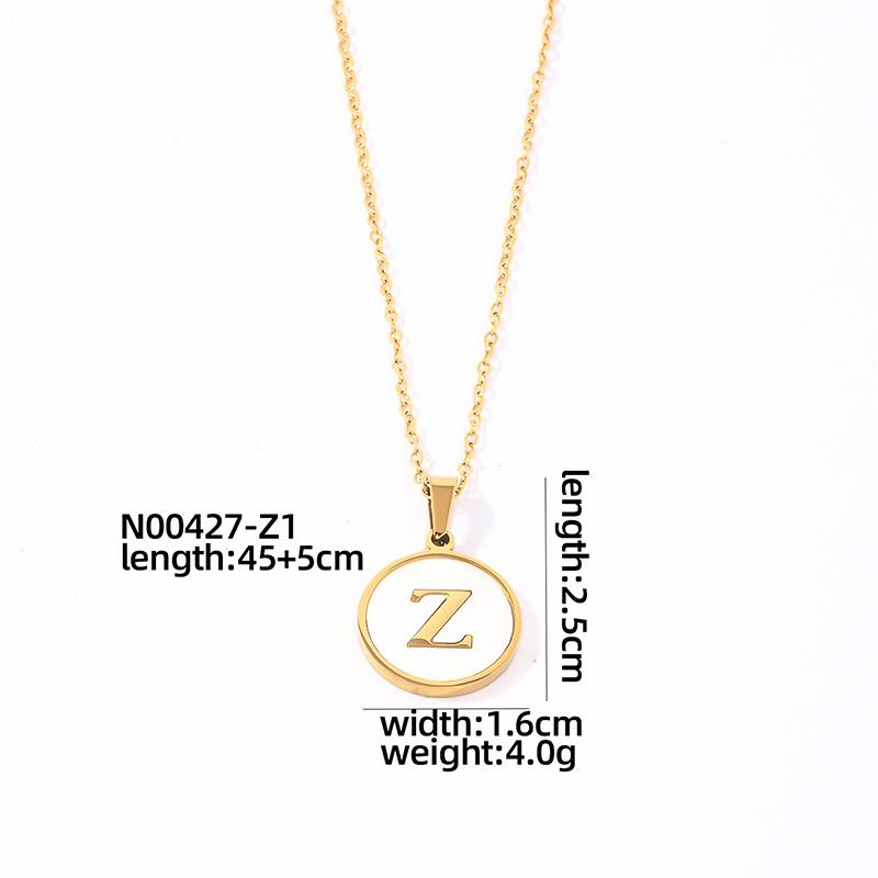 304 Stainless Steel Gold Plated Casual Simple Style Plating Inlay Round Letter Shell Pendant Necklace display picture 20
