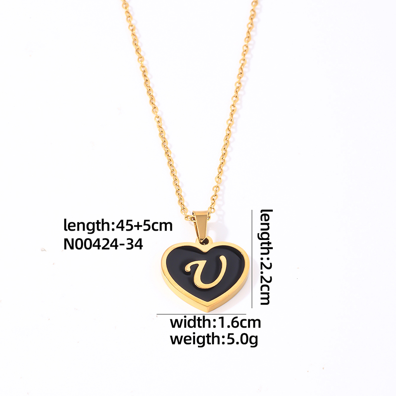 304 Stainless Steel Gold Plated Simple Style Plating Inlay Letter Heart Shape Shell Pendant Necklace display picture 4