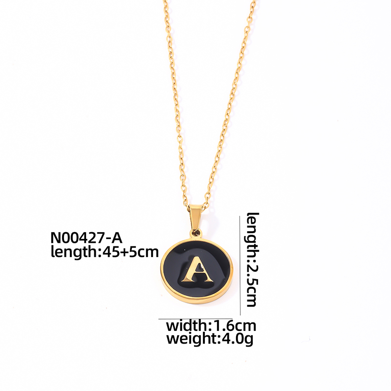 304 Stainless Steel Gold Plated Simple Style Plating Inlay Round Letter Shell Pendant Necklace display picture 4