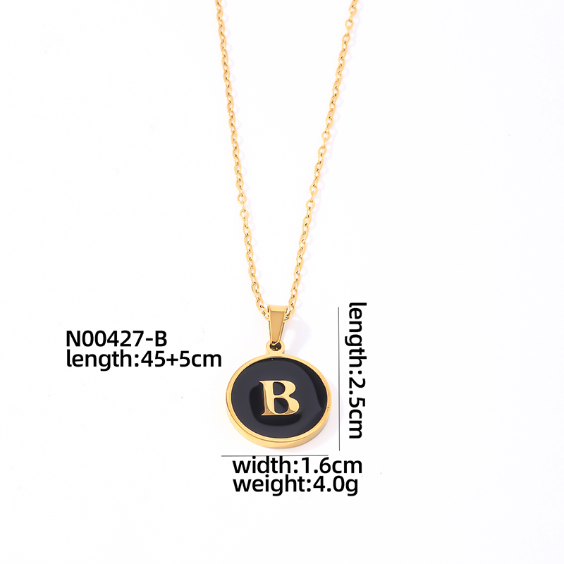 304 Stainless Steel Gold Plated Simple Style Plating Inlay Round Letter Shell Pendant Necklace display picture 3