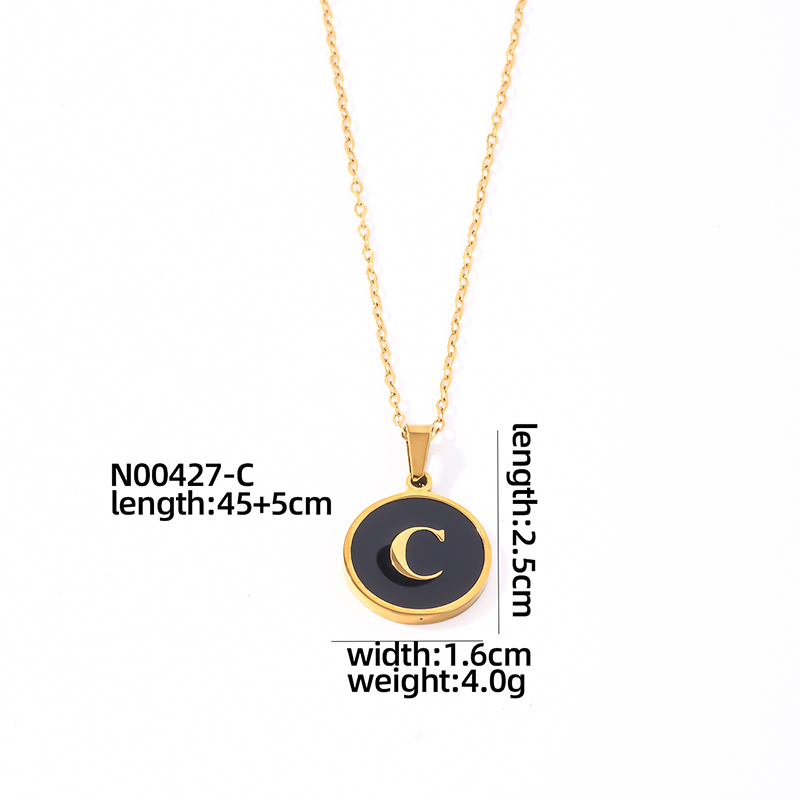304 Stainless Steel Gold Plated Simple Style Plating Inlay Round Letter Shell Pendant Necklace display picture 7