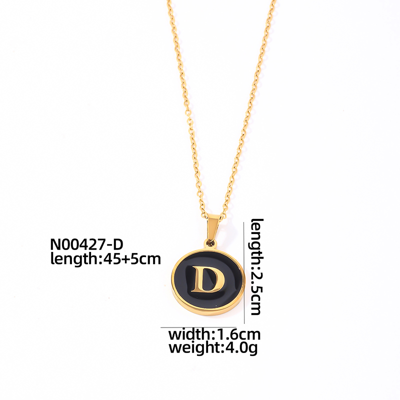 304 Stainless Steel Gold Plated Simple Style Plating Inlay Round Letter Shell Pendant Necklace display picture 8