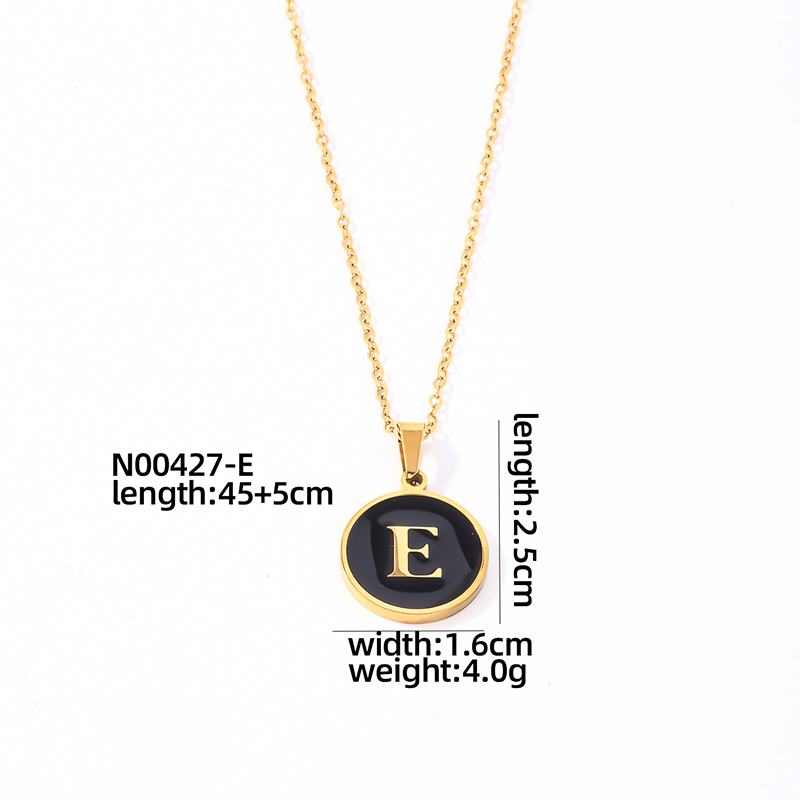 304 Stainless Steel Gold Plated Simple Style Plating Inlay Round Letter Shell Pendant Necklace display picture 13