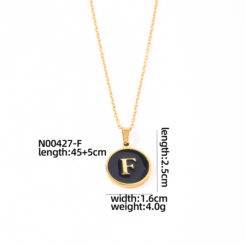 304 Stainless Steel Gold Plated Simple Style Plating Inlay Round Letter Shell Pendant Necklace display picture 14