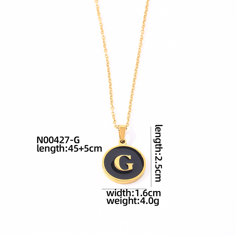 304 Stainless Steel Gold Plated Simple Style Plating Inlay Round Letter Shell Pendant Necklace display picture 16
