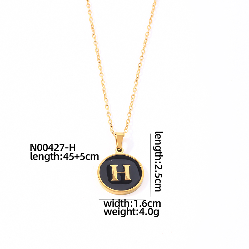 304 Stainless Steel Gold Plated Simple Style Plating Inlay Round Letter Shell Pendant Necklace display picture 17