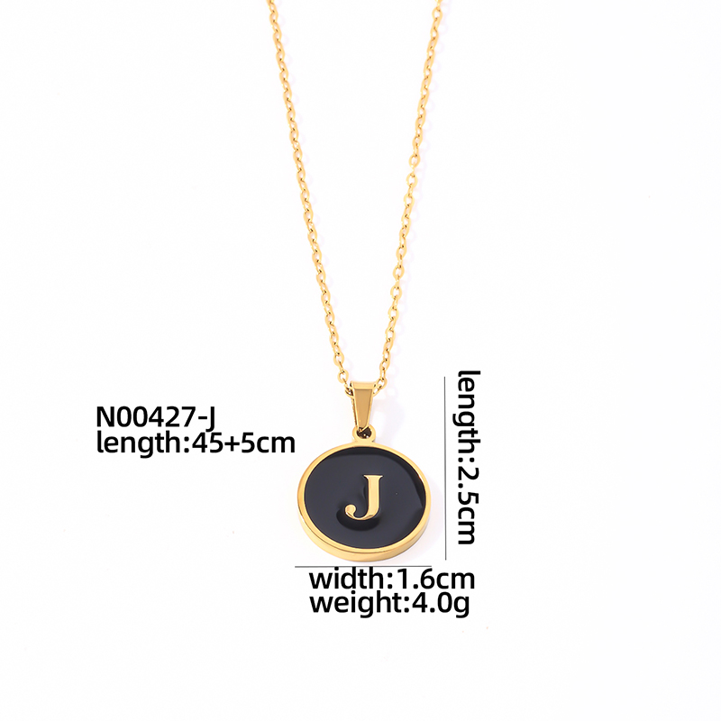 304 Stainless Steel Gold Plated Simple Style Plating Inlay Round Letter Shell Pendant Necklace display picture 18