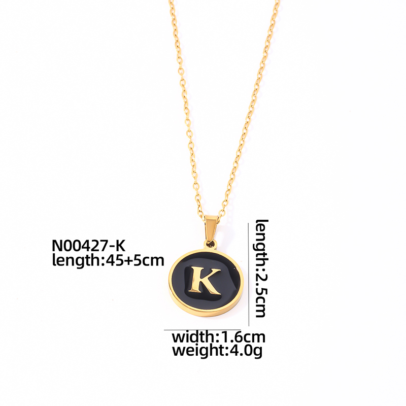 304 Stainless Steel Gold Plated Simple Style Plating Inlay Round Letter Shell Pendant Necklace display picture 21